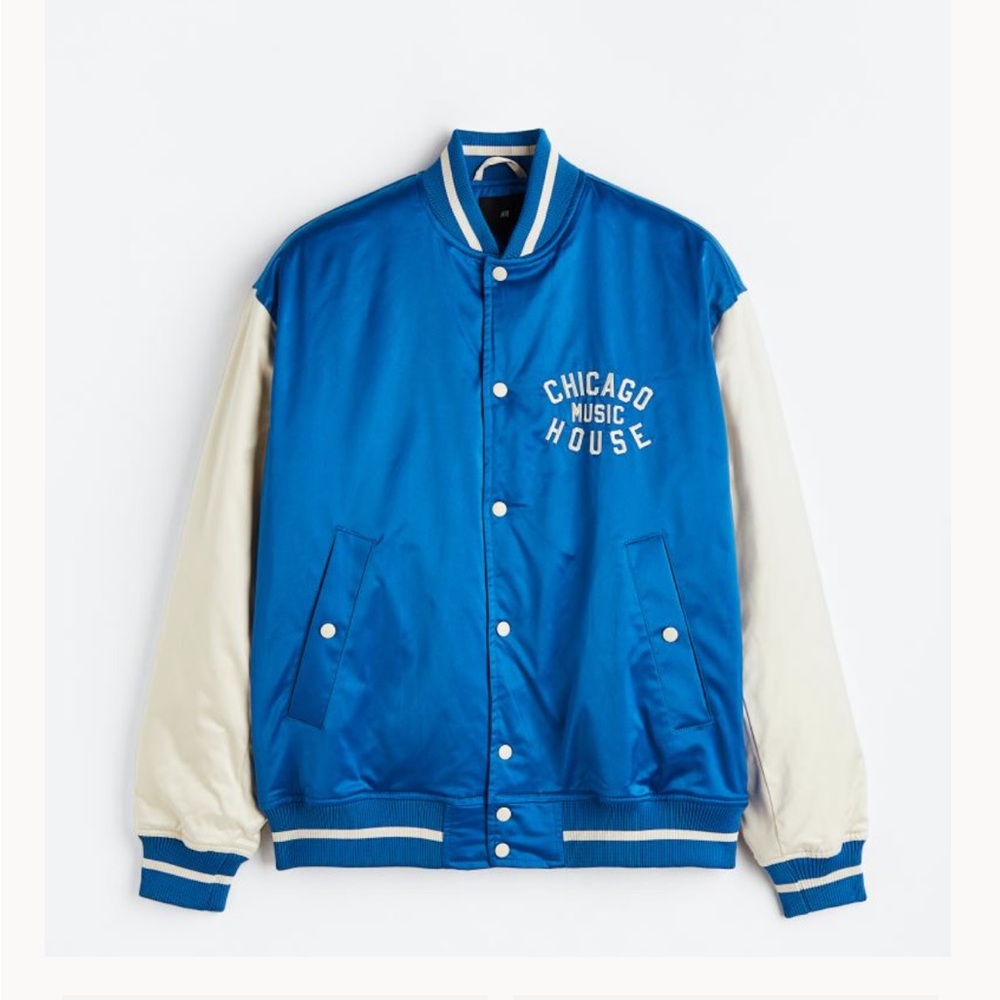 H&M Oversized Fit Satin Baseball Jacket Chicago Music House
